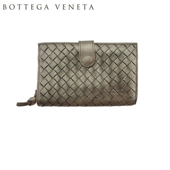 BOTTEGA VENETA Bifold Wallet Intrecciato Bronze Leather Authentic Used
